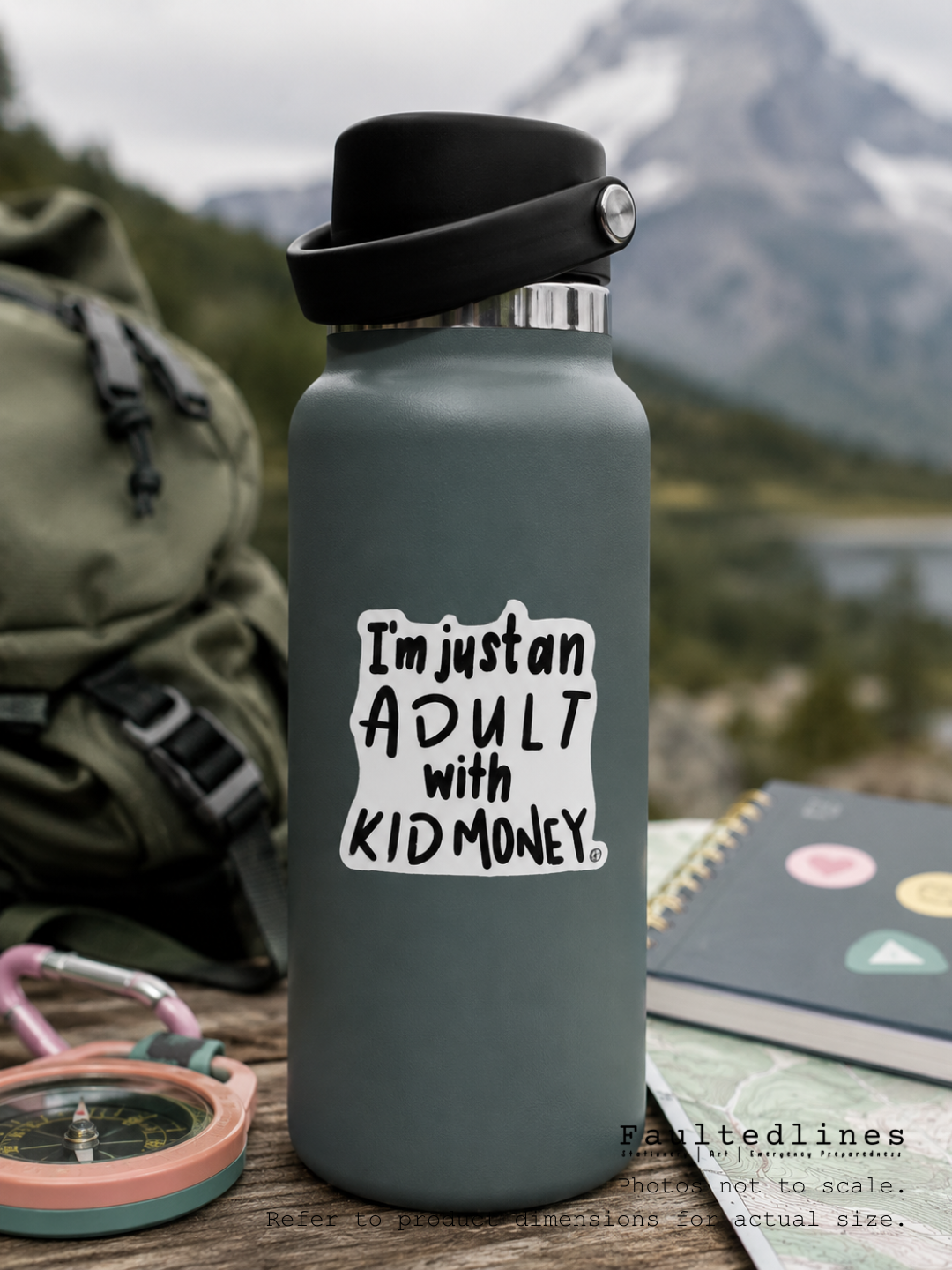 Waterproof Die-Cut Vinyl Sticker — Typography: I’m Just an Adult with Kid Money