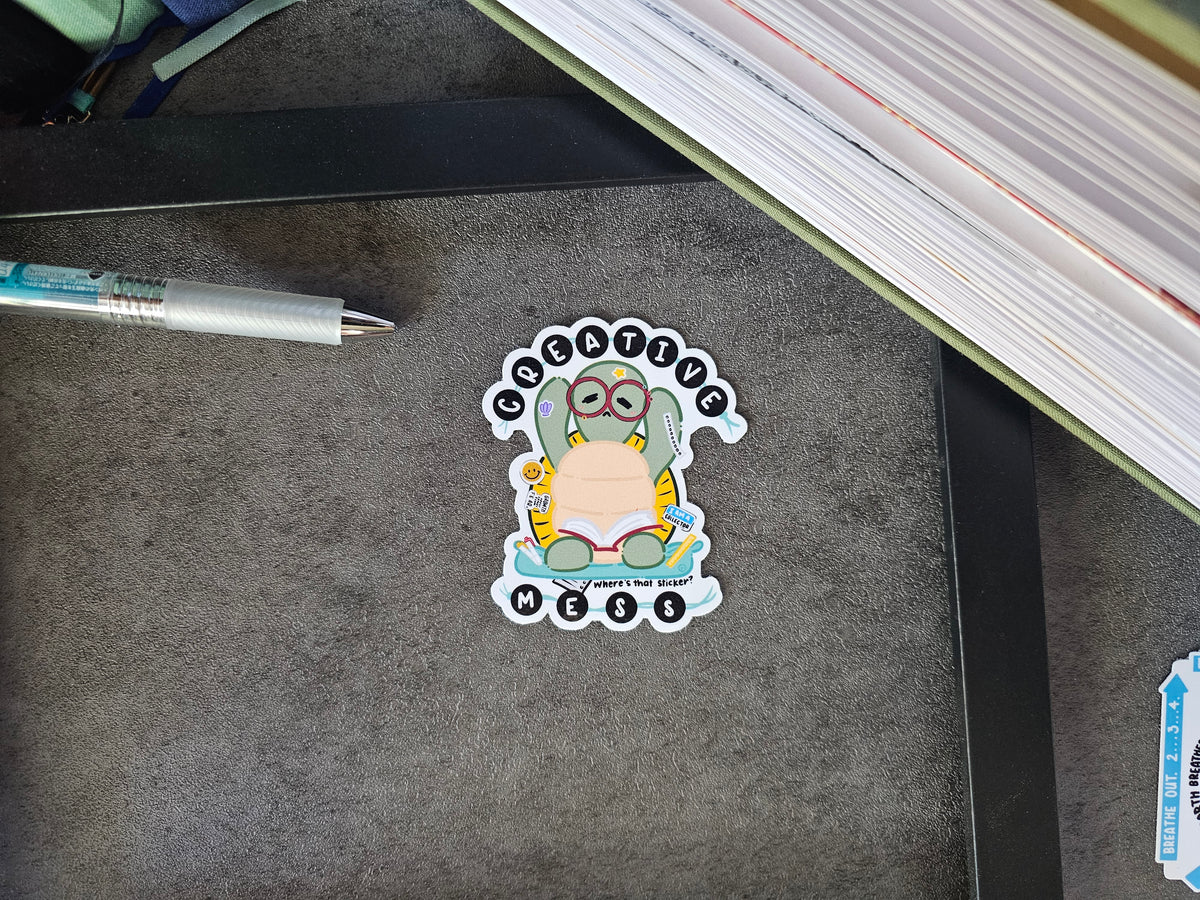 Waterproof Die-Cut Vinyl Sticker — Tart the Turtle: Creative Mess