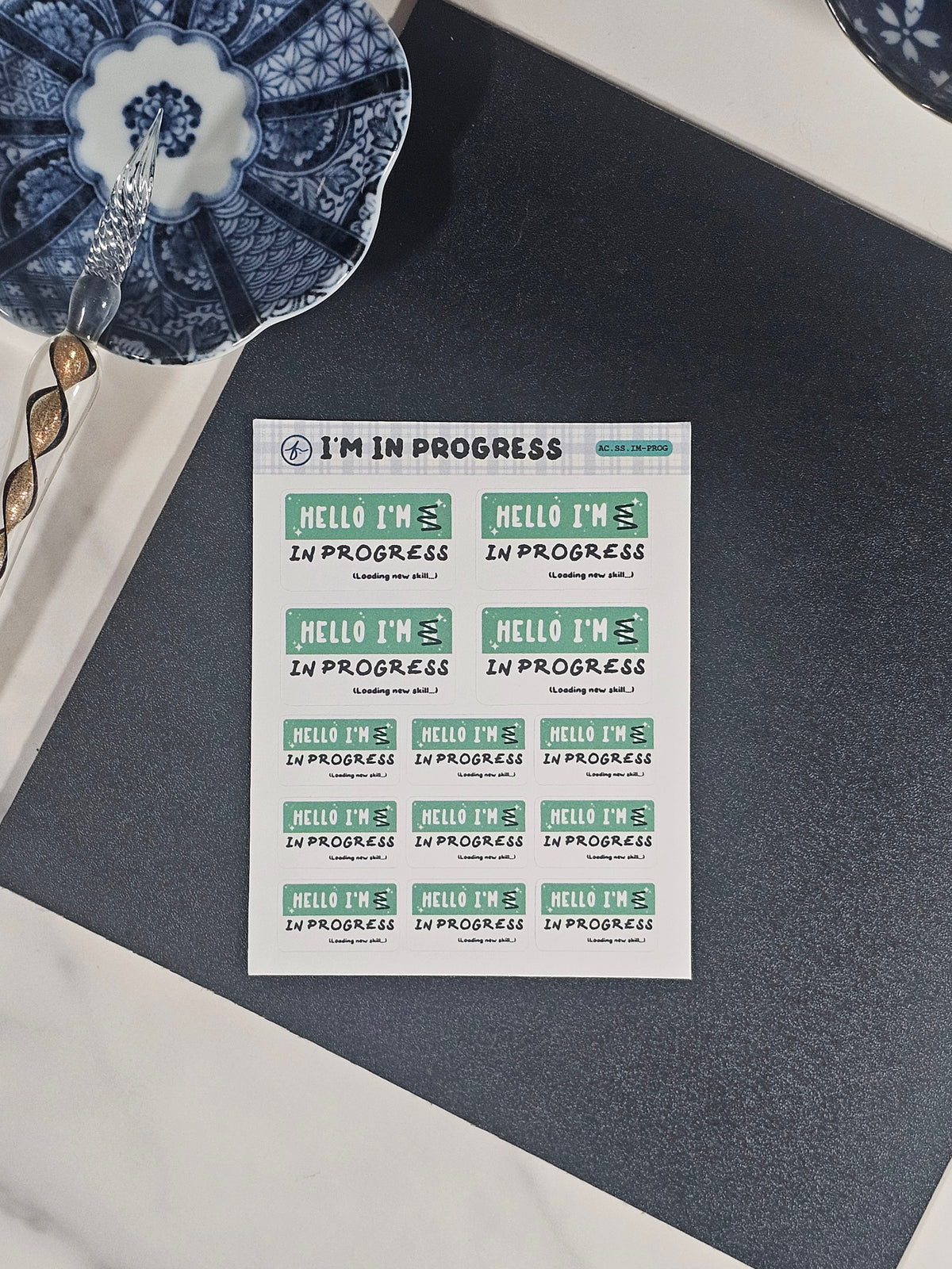 Hello, I'm in Progress — Sticker Sheet | 3.5" × 4.5"