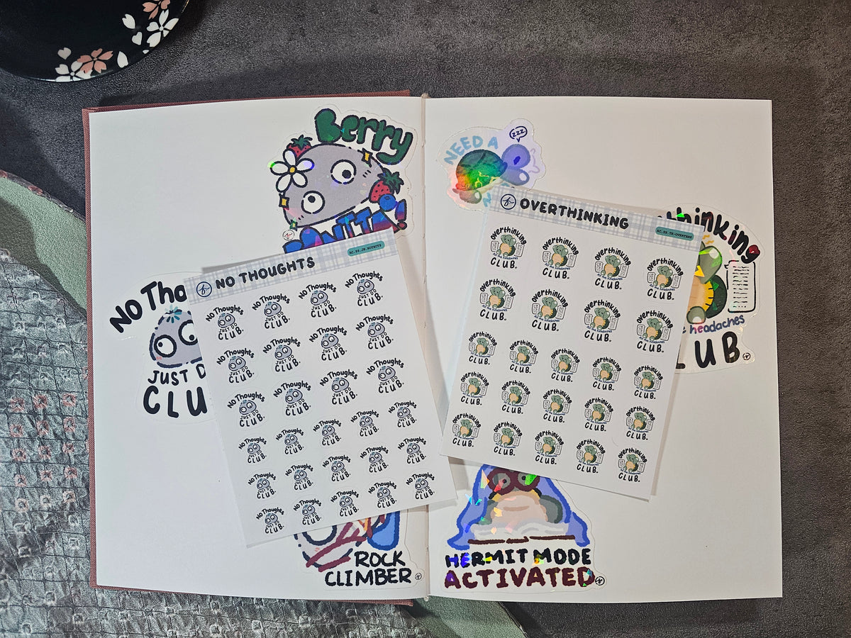 No Thoughts Club — Jane the Rock | Sticker Sheet | 3.5" × 4.5"