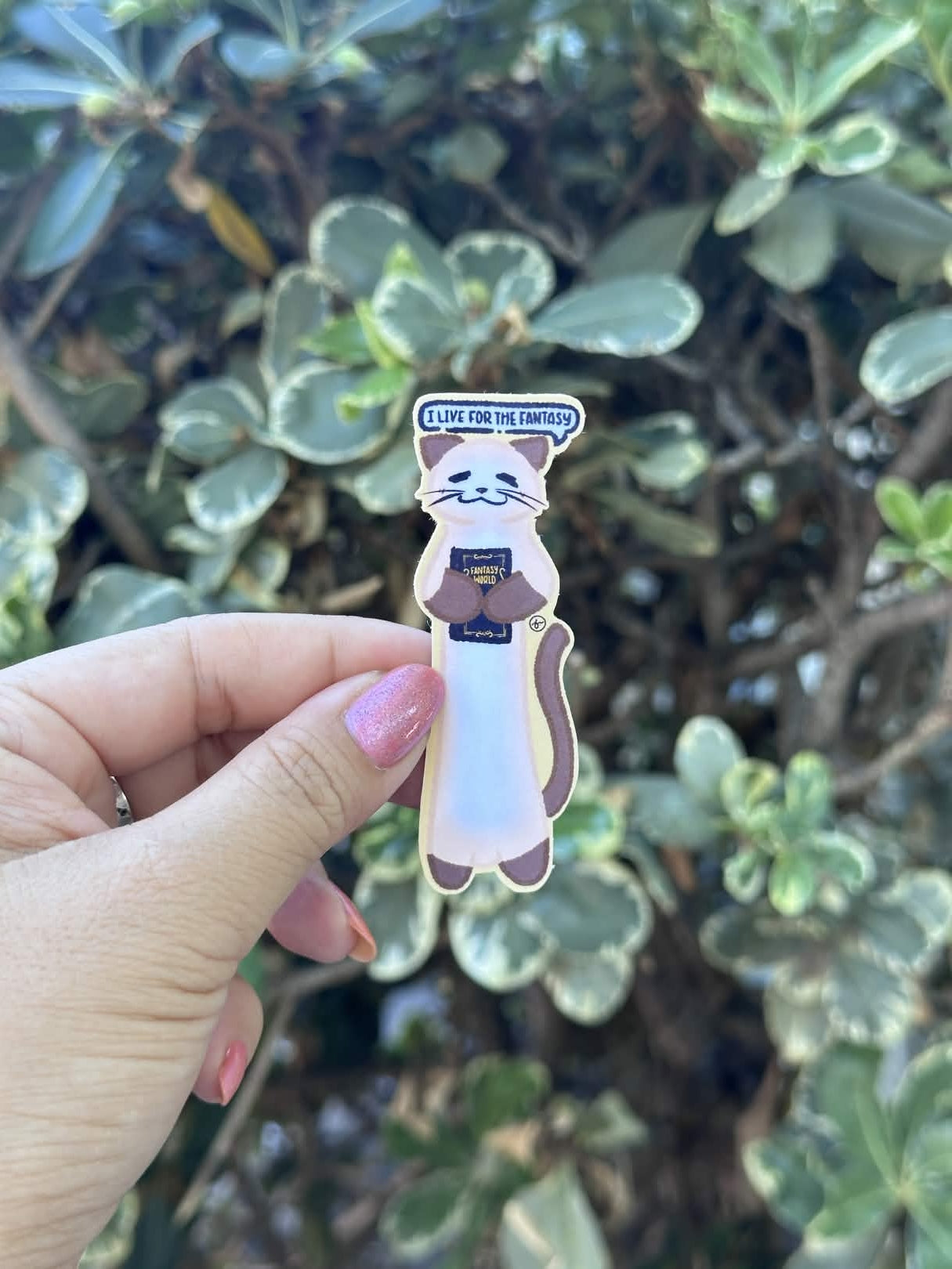 Waterproof Die-Cut Vinyl Sticker — Soy the Siamese: I Live for the Fantasy | 1" x 3"