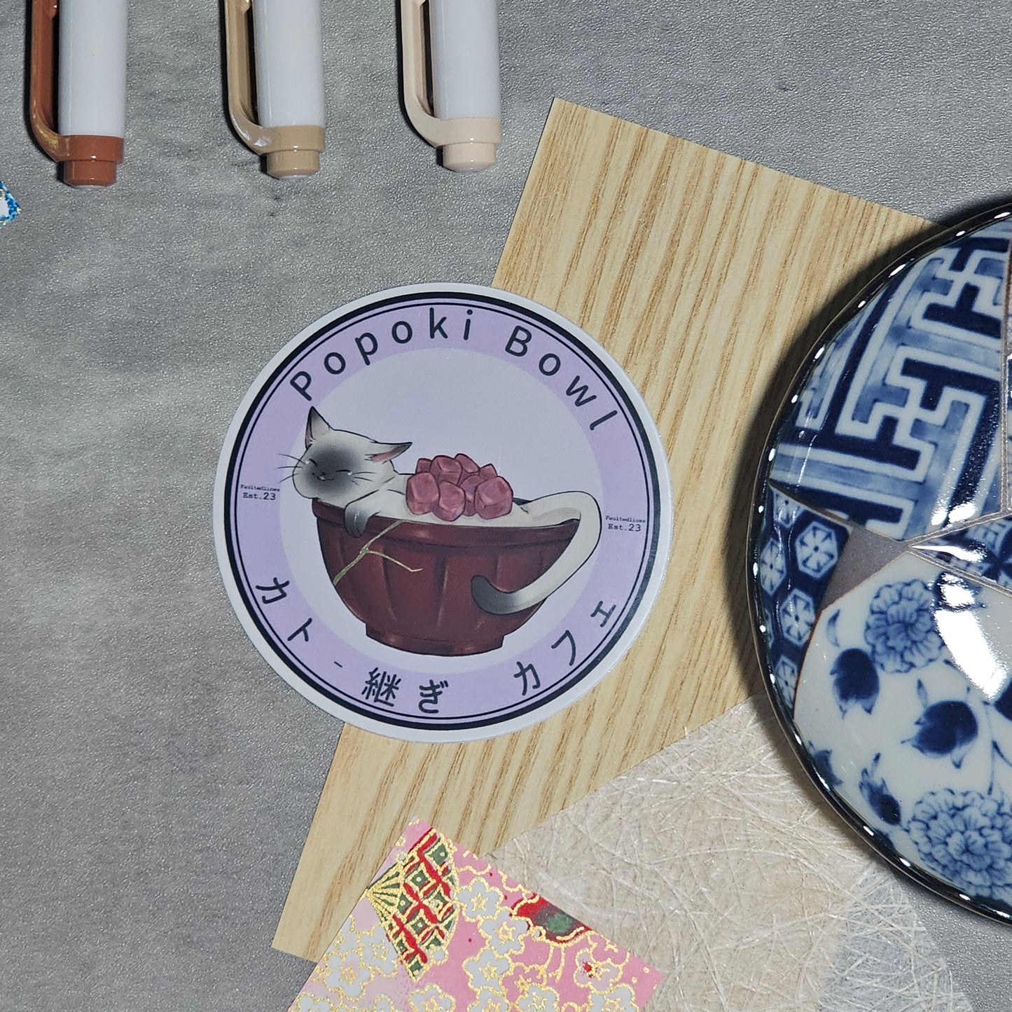 Popoki Bowl Kat-tsugi 3 inch Round Sticker