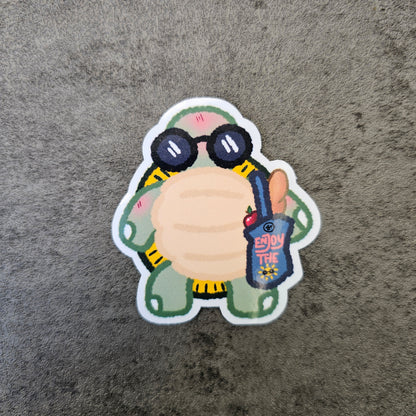 Waterproof Die-Cut Vinyl Sticker — Tart the Turtle: Out and About | 2.4" × 2.5"