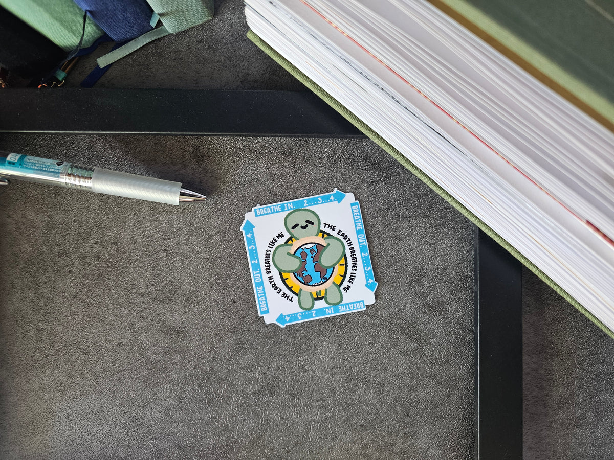 Waterproof Die-Cut Vinyl Sticker — Tart the Turtle: The Earth Breathes Like Me