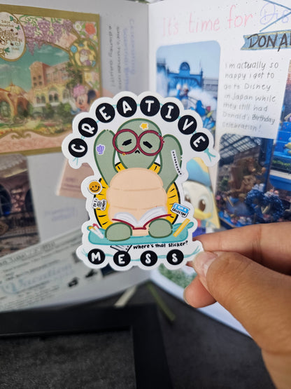Waterproof Die-Cut Vinyl Sticker — Tart the Turtle: Creative Mess