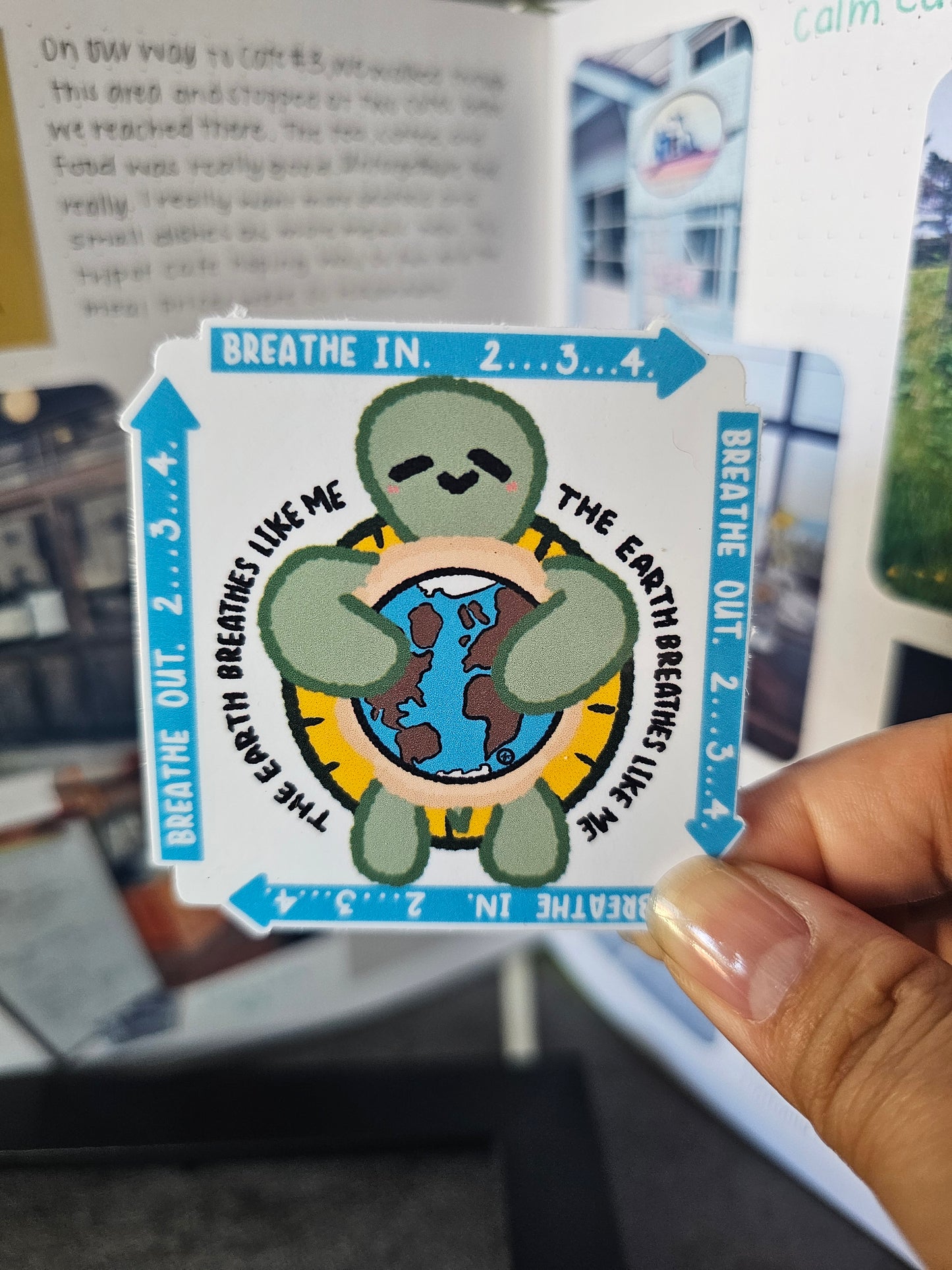 Waterproof Die-Cut Vinyl Sticker — Tart the Turtle: The Earth Breathes Like Me