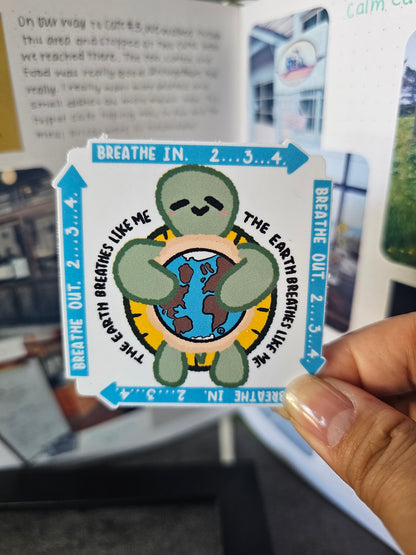 Waterproof Die-Cut Vinyl Sticker — Tart the Turtle: The Earth Breathes Like Me