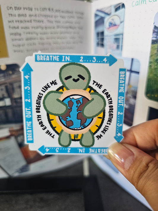Waterproof Die-Cut Vinyl Sticker — Tart the Turtle: The Earth Breathes Like Me