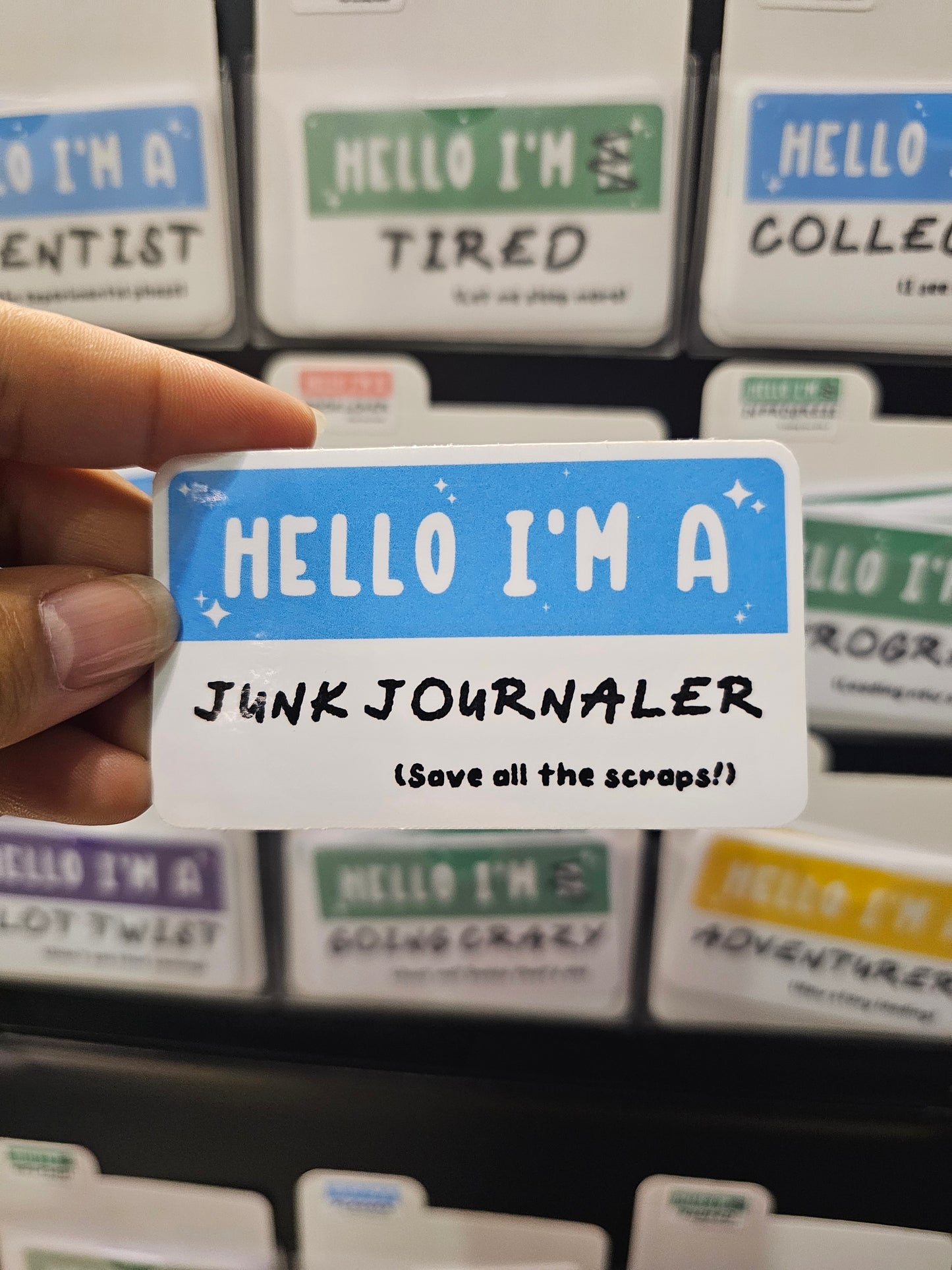 Waterproof Die-Cut Vinyl Sticker — Mock Name Tag: Hello, I'm a Junk Journaler