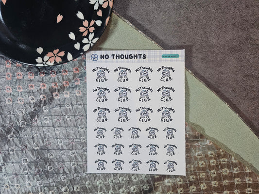 No Thoughts Club - Jane | Sticker Sheet | 3.5" × 4.5"