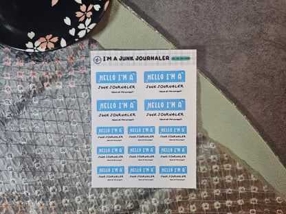 Hello, I'm a Junk Journaler — Sticker Sheet | 3.5" × 4.5"