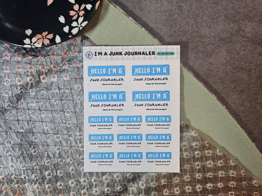 Hello I’m a Junk Journaler | Sticker Sheet | 3.5" × 4.5"