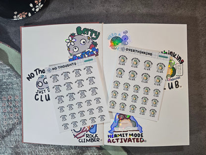 No Thoughts Club — Jane the Rock | Sticker Sheet | 3.5" × 4.5"