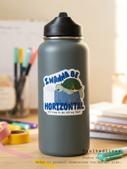 Waterproof Die-Cut Vinyl Sticker — Tart the Turtle: I Want to Be Horizontal | 2.5" x 2.1"