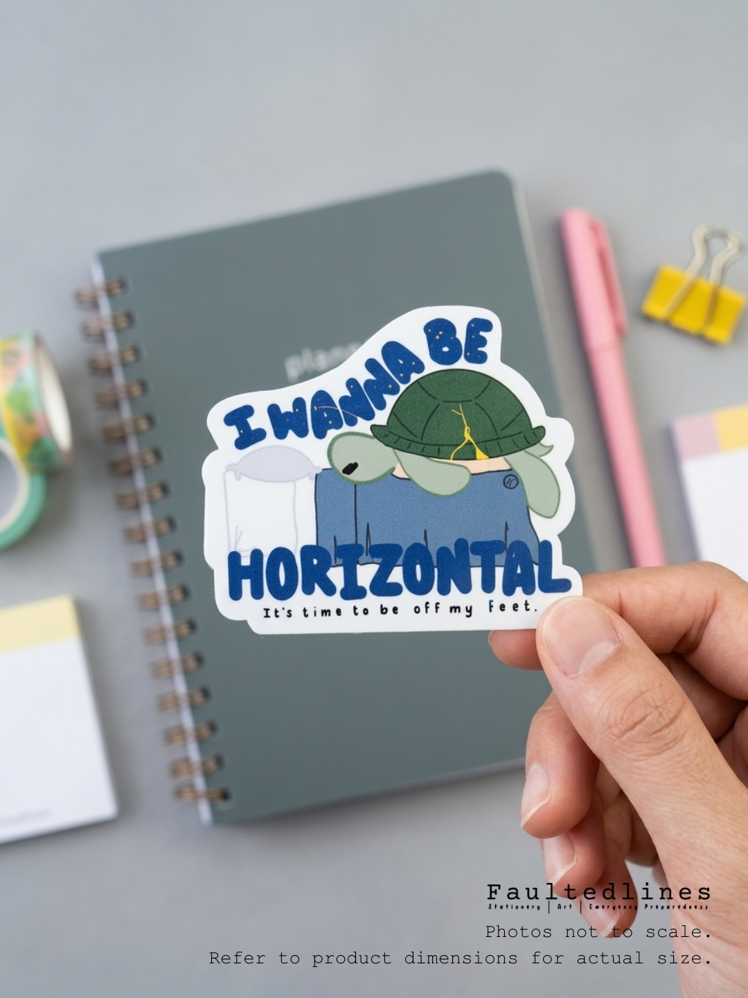 Waterproof Die-Cut Vinyl Sticker — Tart the Turtle: I Want to Be Horizontal | 2.5" x 2.1"