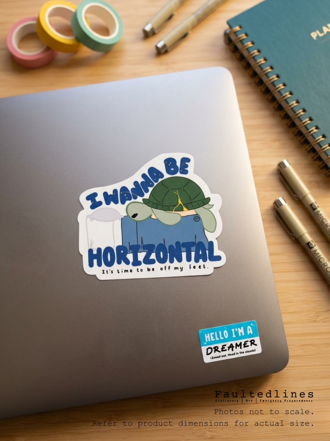 Waterproof Die-Cut Vinyl Sticker — Tart the Turtle: I Want to Be Horizontal | 2.5" x 2.1"