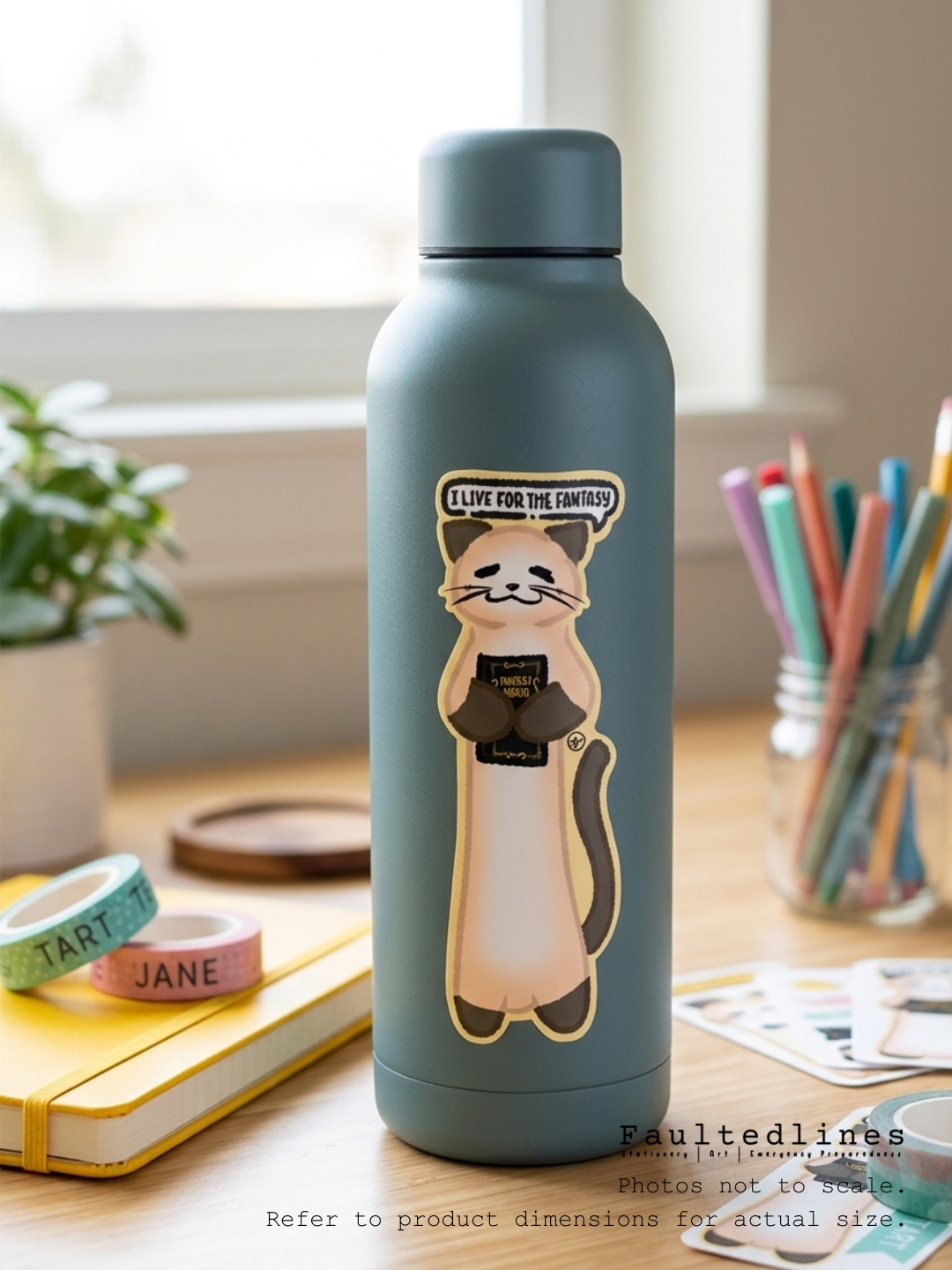 Waterproof Die-Cut Vinyl Sticker — Soy the Siamese: I Live for the Fantasy | 1" x 3"