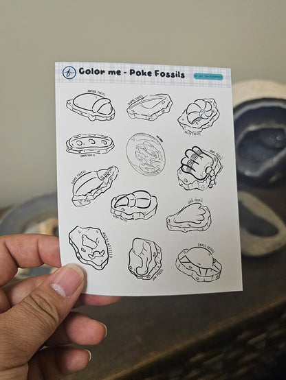 Poke Fossils - Color Me | Sticker Sheet | 3.5" × 4.5"