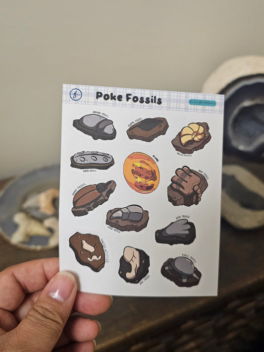 Poke Fossils - Colored | Sticker Sheet | 3.5" x 4.5"