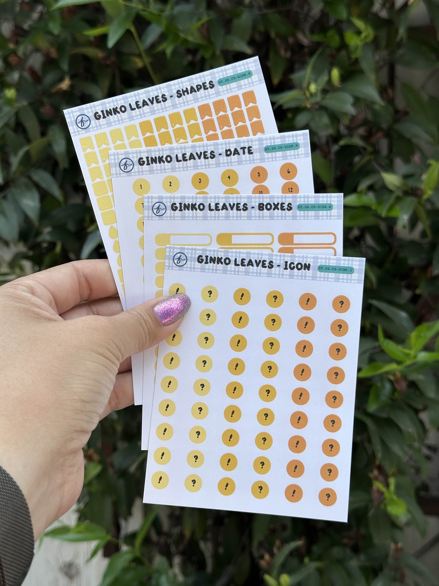 Paper Sticker Sheet Set — Color Shapes: Ginko Leaves | 3.5" x 4.25"