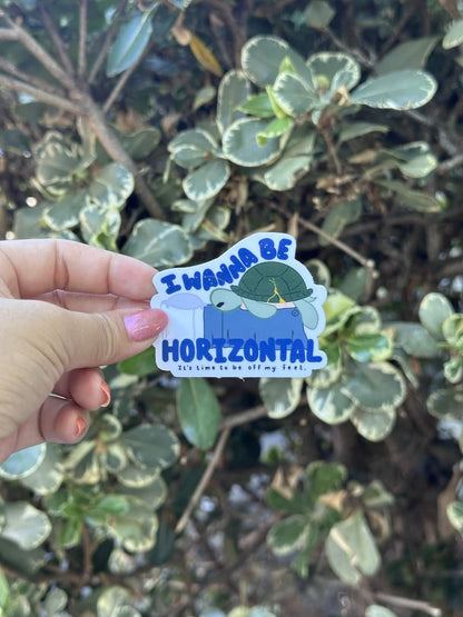 Waterproof Die-Cut Vinyl Sticker — Tart the Turtle: I Want to Be Horizontal | 2.5" x 2.1"