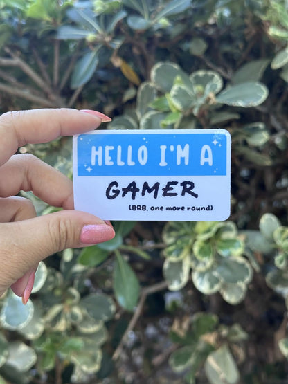 Waterproof Die-Cut Vinyl Sticker — Mock Name Tag: Hello, I'm a Gamer