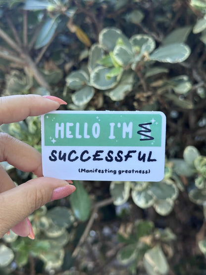 Waterproof Die-Cut Vinyl Sticker — Mock Name Tag: Hello, I'm Successful