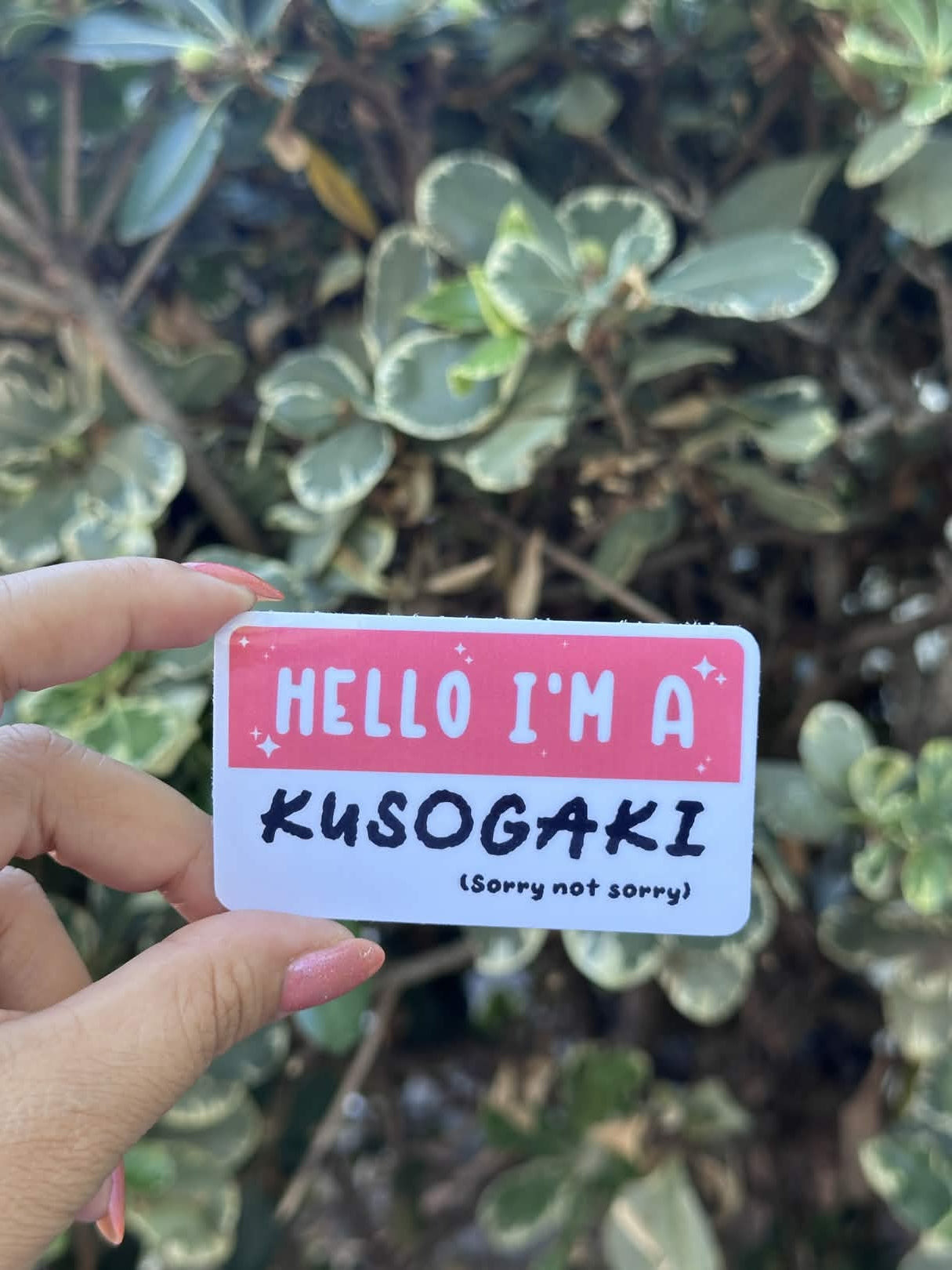 Waterproof Die-Cut Vinyl Sticker — Mock Name Tag: Hello, I'm a Kusogaki