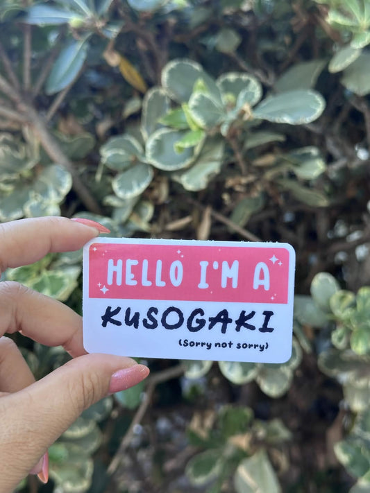 Waterproof Die-Cut Vinyl Sticker — Mock Name Tag: Hello, I'm a Kusogaki