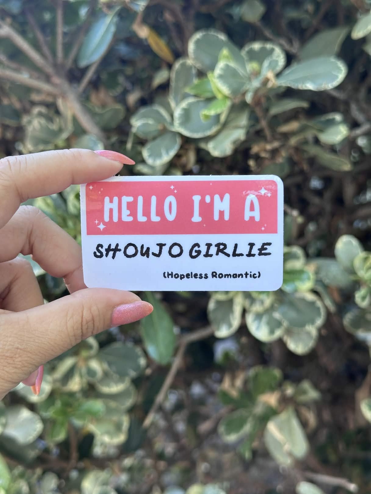 Waterproof Die-Cut Vinyl Sticker — Mock Name Tag: Hello, I'm a Shoujo Girlie