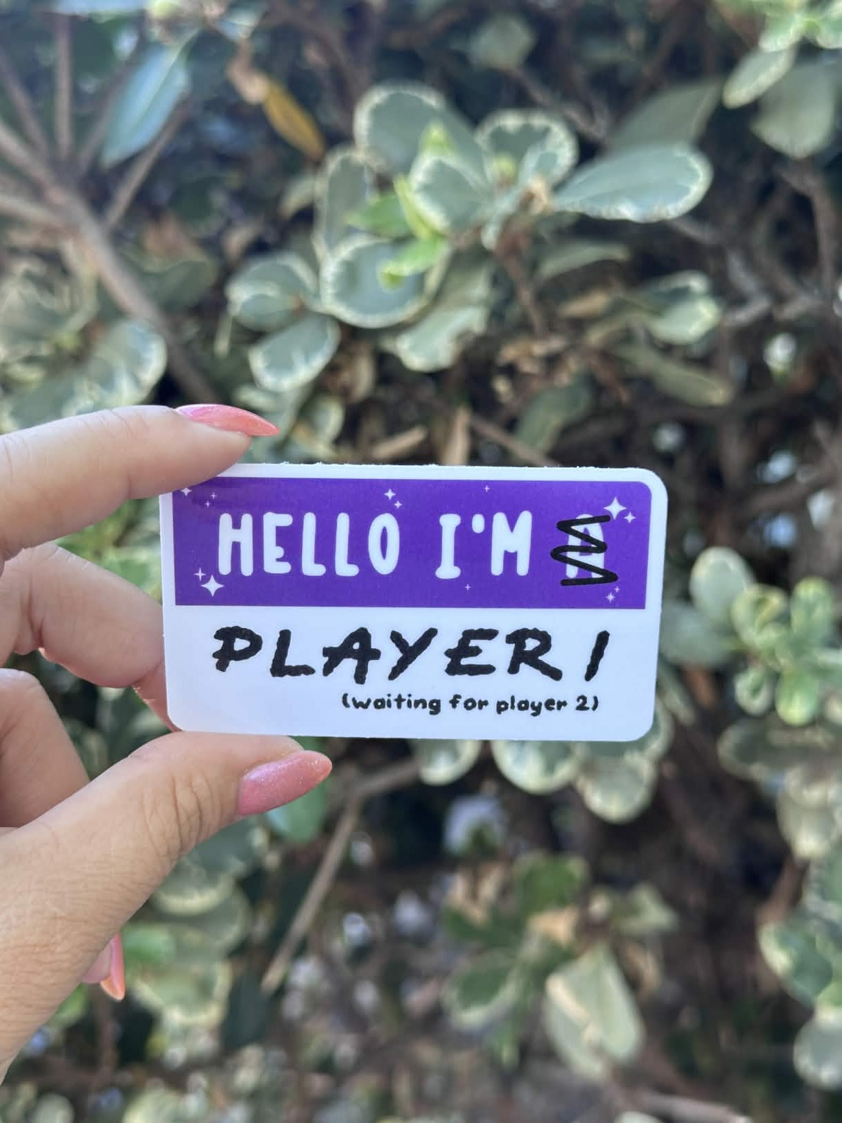 Waterproof Die-Cut Vinyl Sticker — Mock Name Tag: I Am Player 1 | 1.6" x 3"