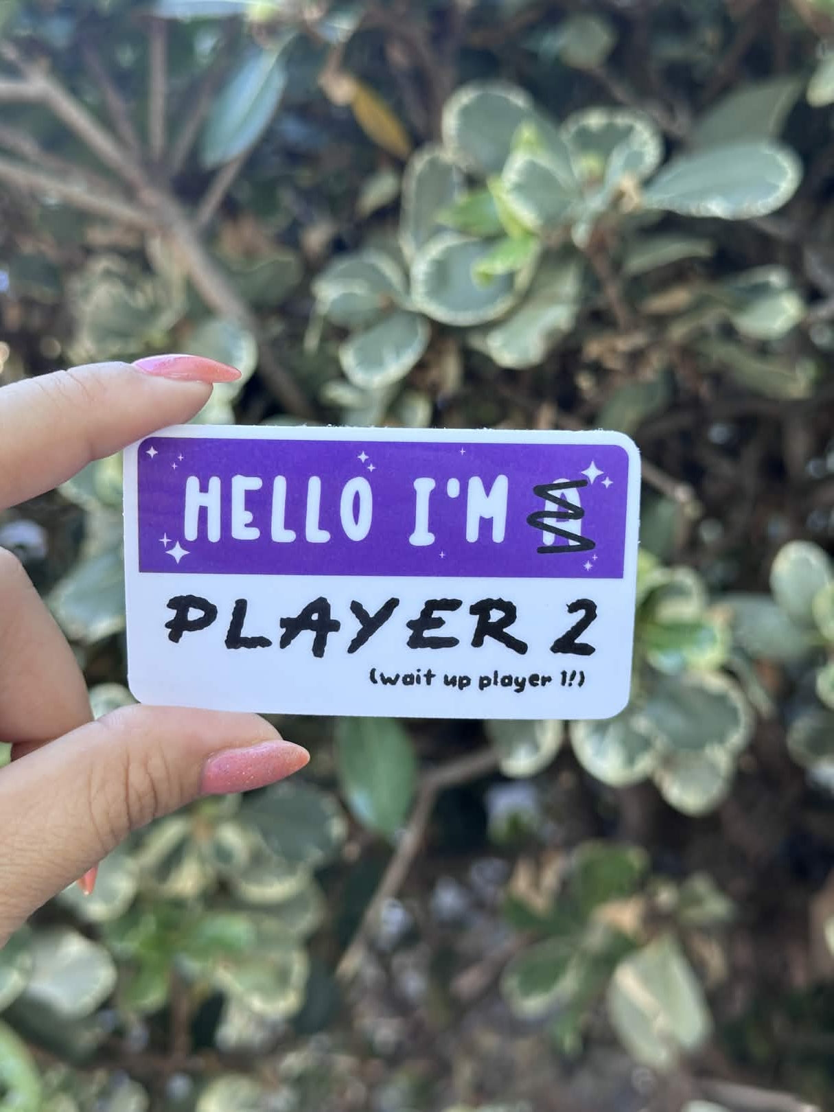 Waterproof Die-Cut Vinyl Sticker — Mock Name Tag: Hello, I'm Player 2