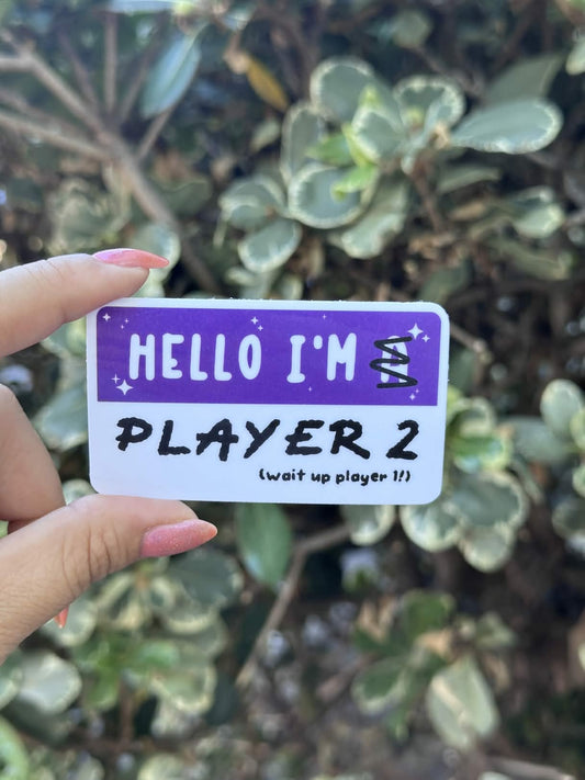 Waterproof Die-Cut Vinyl Sticker — Mock Name Tag: Hello, I'm Player 2