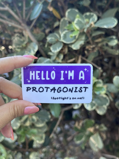 Waterproof Die-Cut Vinyl Sticker — Mock Name Tag: Hello, I'm a Protagonist