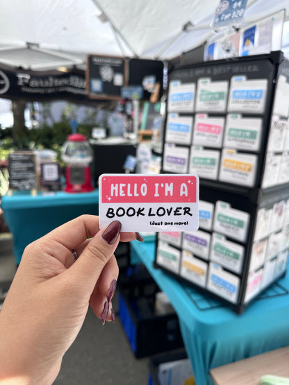 Waterproof Die-Cut Vinyl Sticker — Mock Name Tag: Hello, I'm a Book Lover