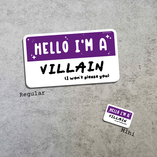 Waterproof Die-Cut Vinyl Sticker — Mock Name Tag: Hello, I'm a Villain