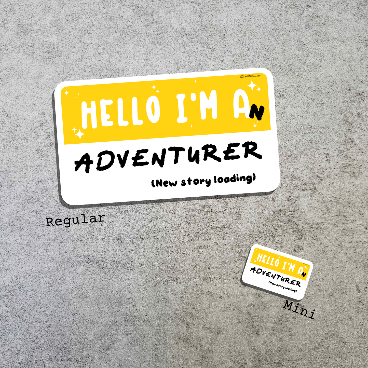 Waterproof Die-Cut Vinyl Sticker — Mock Name Tag: Hello, I Am an Adventurer