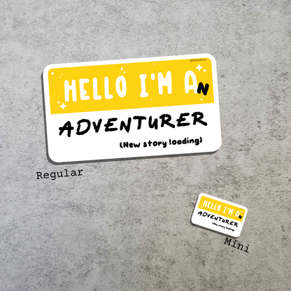 Waterproof Die-Cut Vinyl Sticker — Mock Name Tag: Hello, I Am an Adventurer