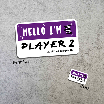 Waterproof Die-Cut Vinyl Sticker — Mock Name Tag: Hello, I'm Player 2
