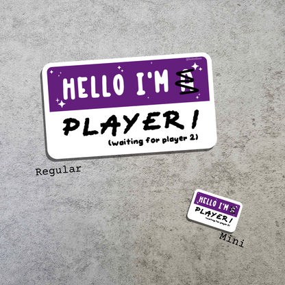 Waterproof Die-Cut Vinyl Sticker — Mock Name Tag: Hello, I'm Player 1