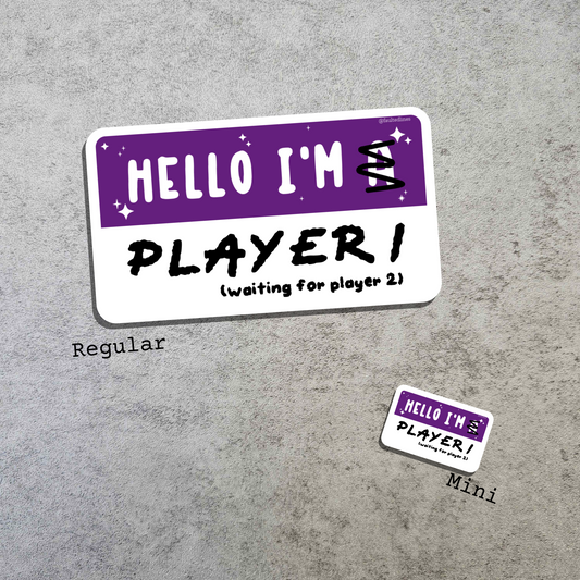 Waterproof Die-Cut Vinyl Sticker — Mock Name Tag: Hello, I'm Player 1