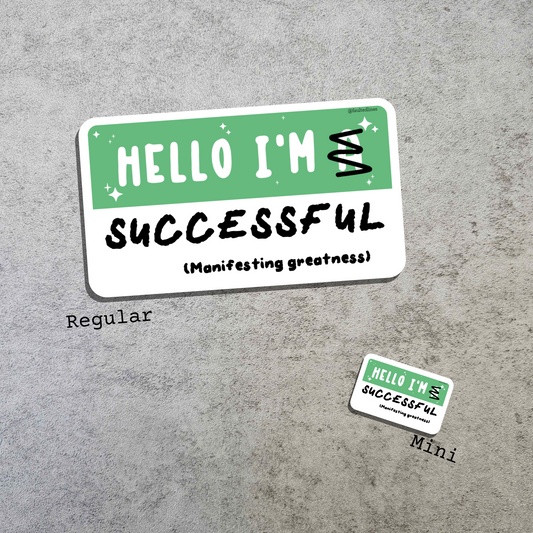 Waterproof Die-Cut Vinyl Sticker — Mock Name Tag: Hello, I'm Successful