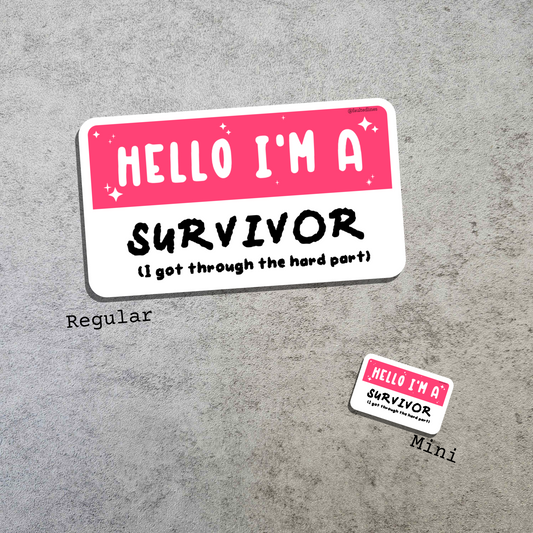 Waterproof Die-Cut Vinyl Sticker — Mock Name Tag: Hello, I'm a Survivor