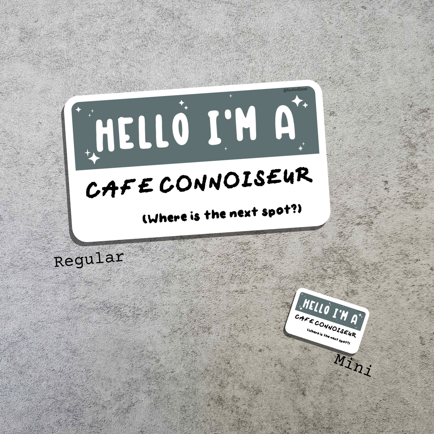 Waterproof Die-Cut Vinyl Sticker — Mock Name Tag: Hello, I'm a Cafe Connoisseur