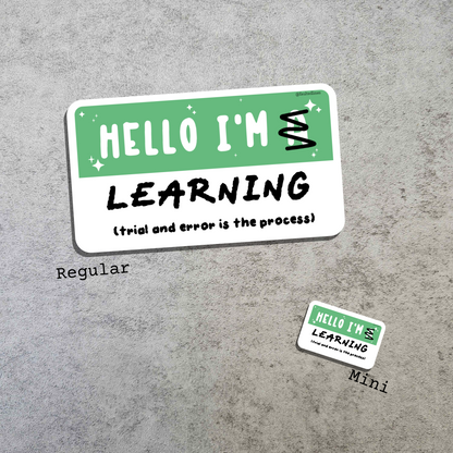 Waterproof Die-Cut Vinyl Sticker — Mock Name Tag: Hello, I'm Learning