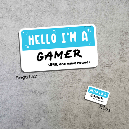 Waterproof Die-Cut Vinyl Sticker — Mock Name Tag: Hello, I'm a Gamer
