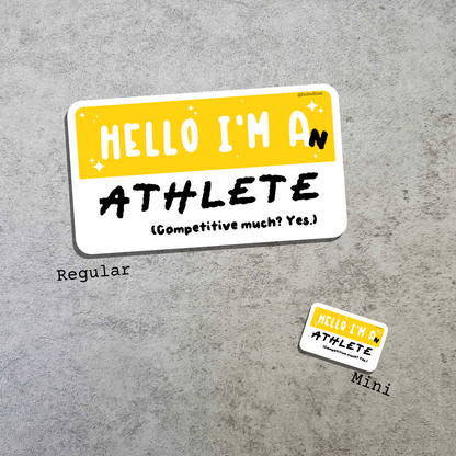 Waterproof Die-Cut Vinyl Sticker — Mock Name Tag: Hello, I'm an Athlete