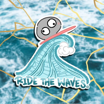 Waterproof Die-Cut Vinyl Sticker — Jane - Riding the Waves | 2.25" x 2.4"