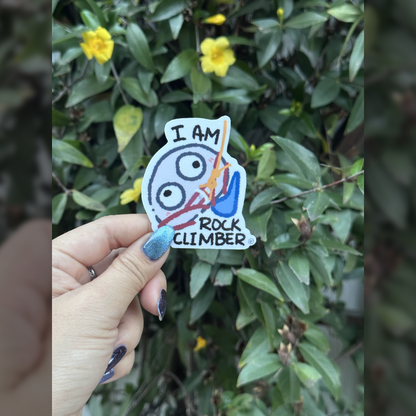 Jane the Rock: I Am Rock Climber — Waterproof Die-Cut Vinyl Sticker | 2.5" × 2.6"