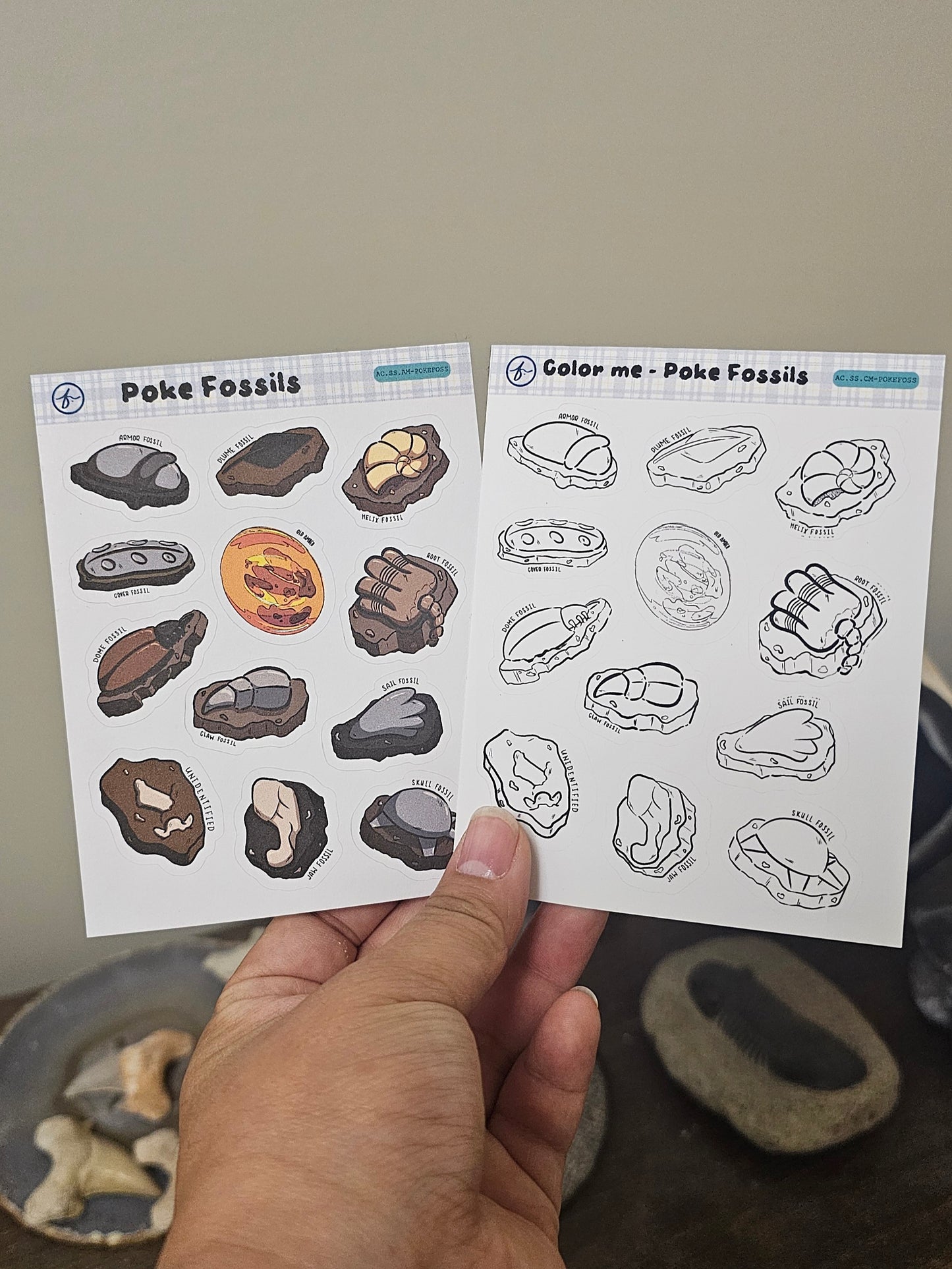 Poke Fossils - Color Me | Sticker Sheet | 3.5" × 4.5"